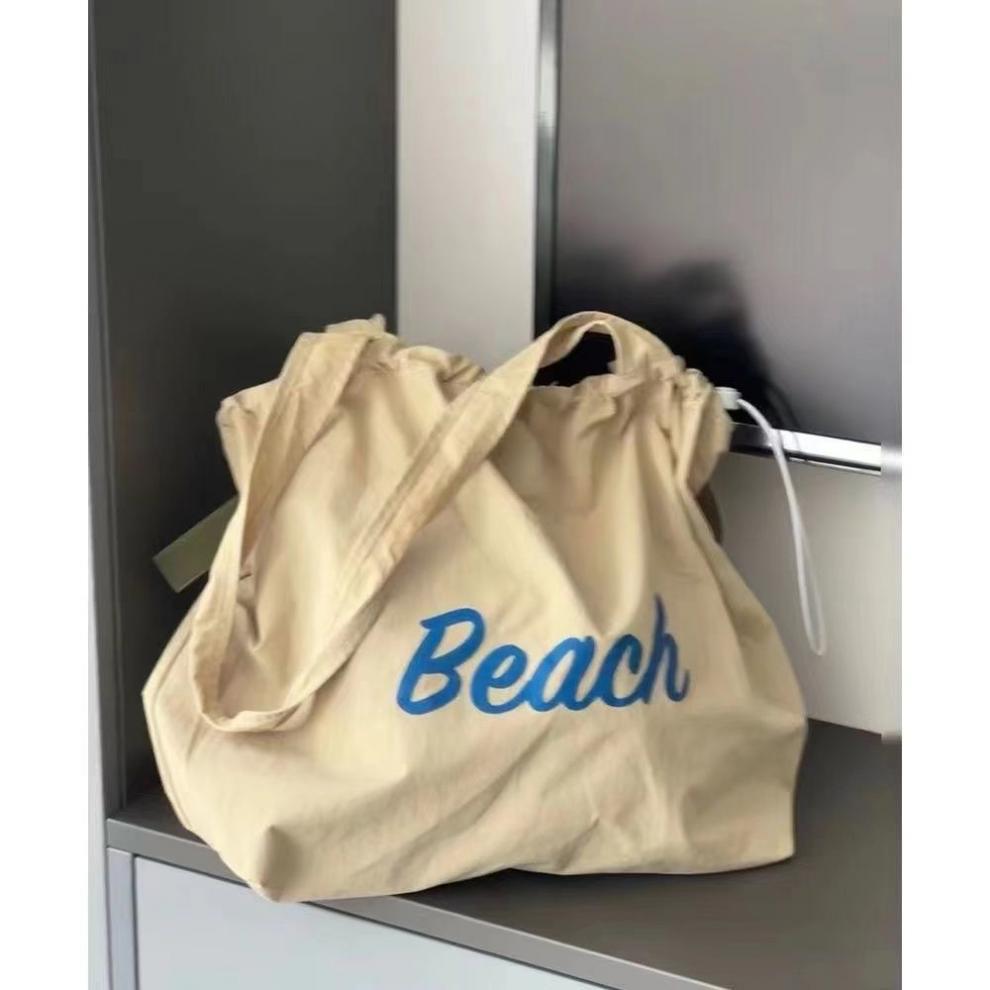 Korean-Style Canvas Tote: 2024 Large-Capacity, Single-Shoulder Drawstring Bag