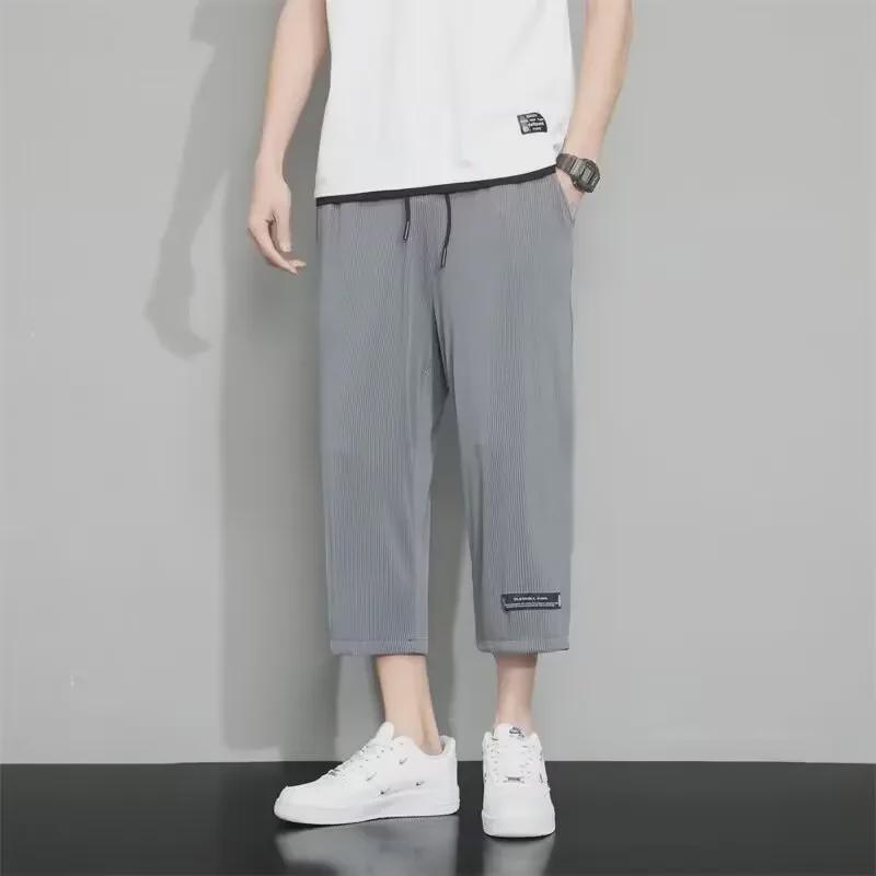 Men's Stretch Nylon-Spandex Casual Pants - Autumn New, High-End, Straight, Striped, Loose-Fit, Trendy Sports Trousers