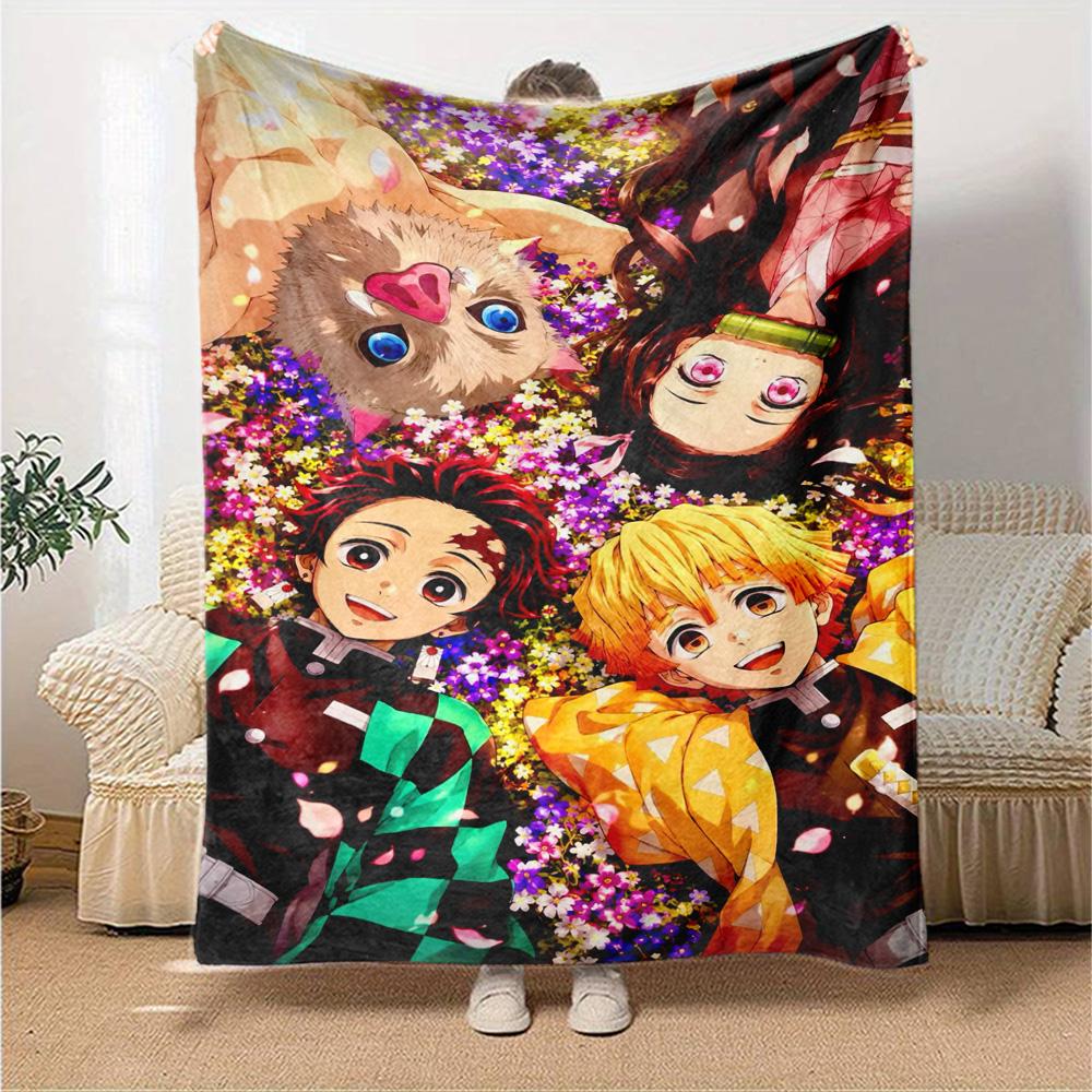 Tanjiro Nezuko Kamado Print Flannel Blanket High Quality Warm Comfortable Cover for All Seasons Perfect for Gifts Home Decor