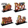 Festive Holiday Desktop Signs Halloween Wooden Tabletop Ornaments Freestanding Solid Wood Letter Signs Decorative Table Centerpiece Thickened
