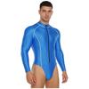 #M-4XL Mens Glossy Bodysuit Mock Neck Long Sleeve Front Zipper Leotard Jumpsuit Rash Guard for Beach Surfing Swimming Workout