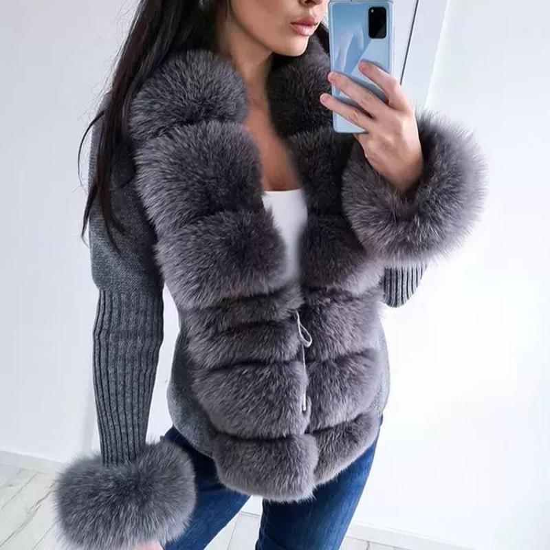 

Autumn Winter Cardigan High Imitation Fur Coat Women s New Imitation Fur Sweater Women s Temperament Women s Knitted Sweater One Size