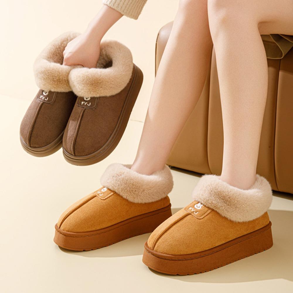 Women Winter Closed Back Fleece Cotton Slippers, Thick Sole Non-Slip Indoor Outdoor Warm Snow Boots
