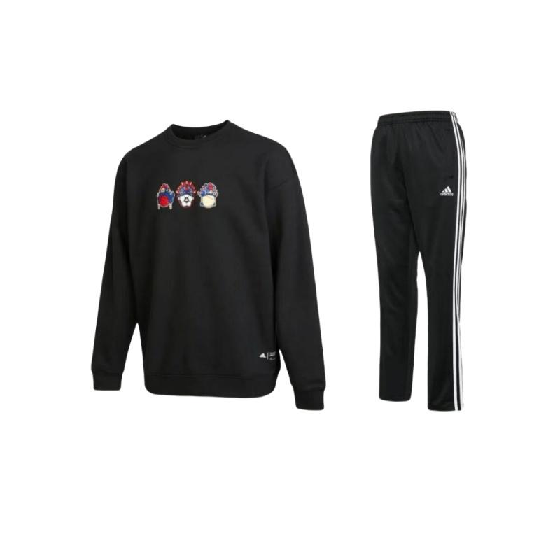 

Adidas Logo Cartoon Print Round Neck Pullover Long Sleeve Hooded Side Stripes Long Брюки Casual Sports Set TR30PR-BW+-IB2777 M