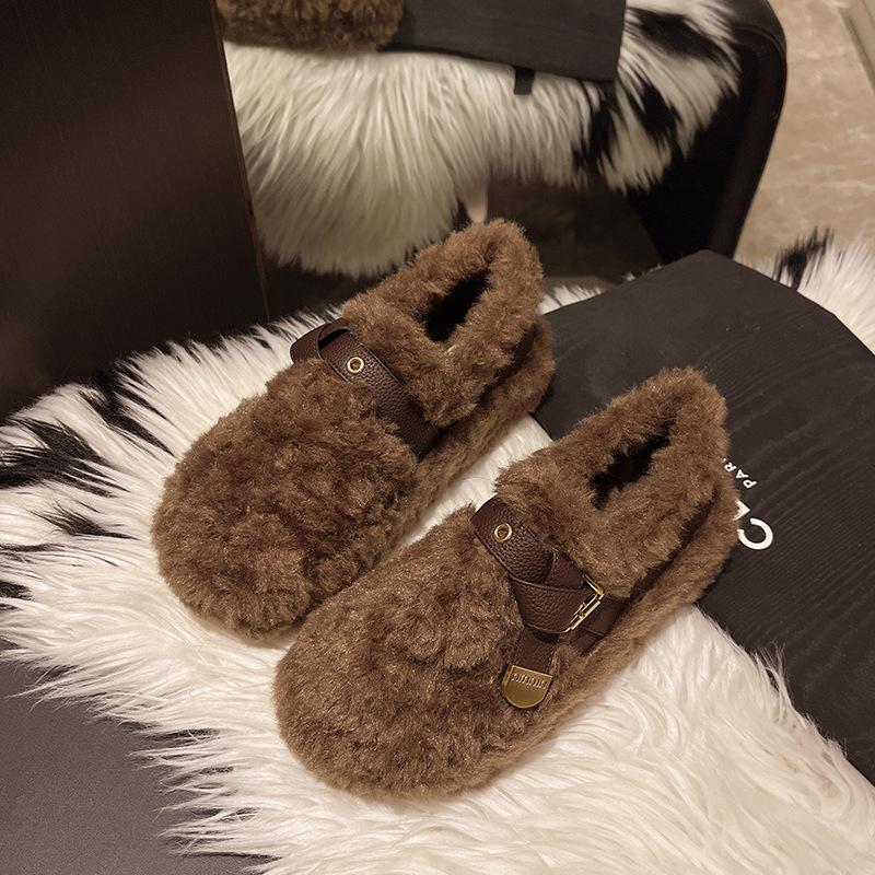 Mao Mao Shoes Women's Outer Wear 2025 New Autumn and Winter Imitation Lamb Wool Thickened Flat-bottomed Lazy One-pedal Women's Shoes Cotton Shoes