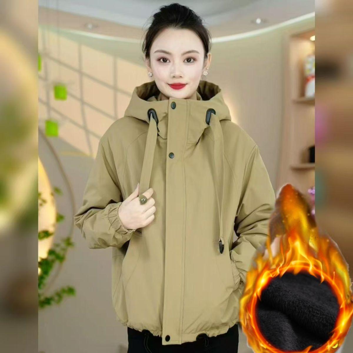 

Большого размера свободная и тонкая куртка с толстой подкладкой из плюша, модная куртка на все случаи жизни L хаки