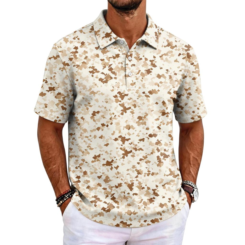 Men's Camouflage Polo Shirt Slim Fit Short Sleeve Business Casual Collar Buttoned Front Breathable Fabric Lightweight Design