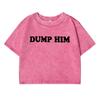 Dump Himprint Women Washed Short Tshirts Summer T-Shirt Breathable O-Neck Distress Midriff-Baring Tee Shirts