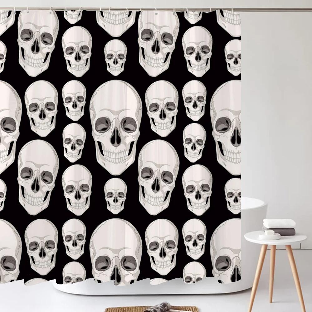 Lustiger Totenkopf Skelett Halloween Aufdruck Duschvorhang Badezimmer Vorhänge Heimdekor Wasserdicht Polyesterstoff mit Haken