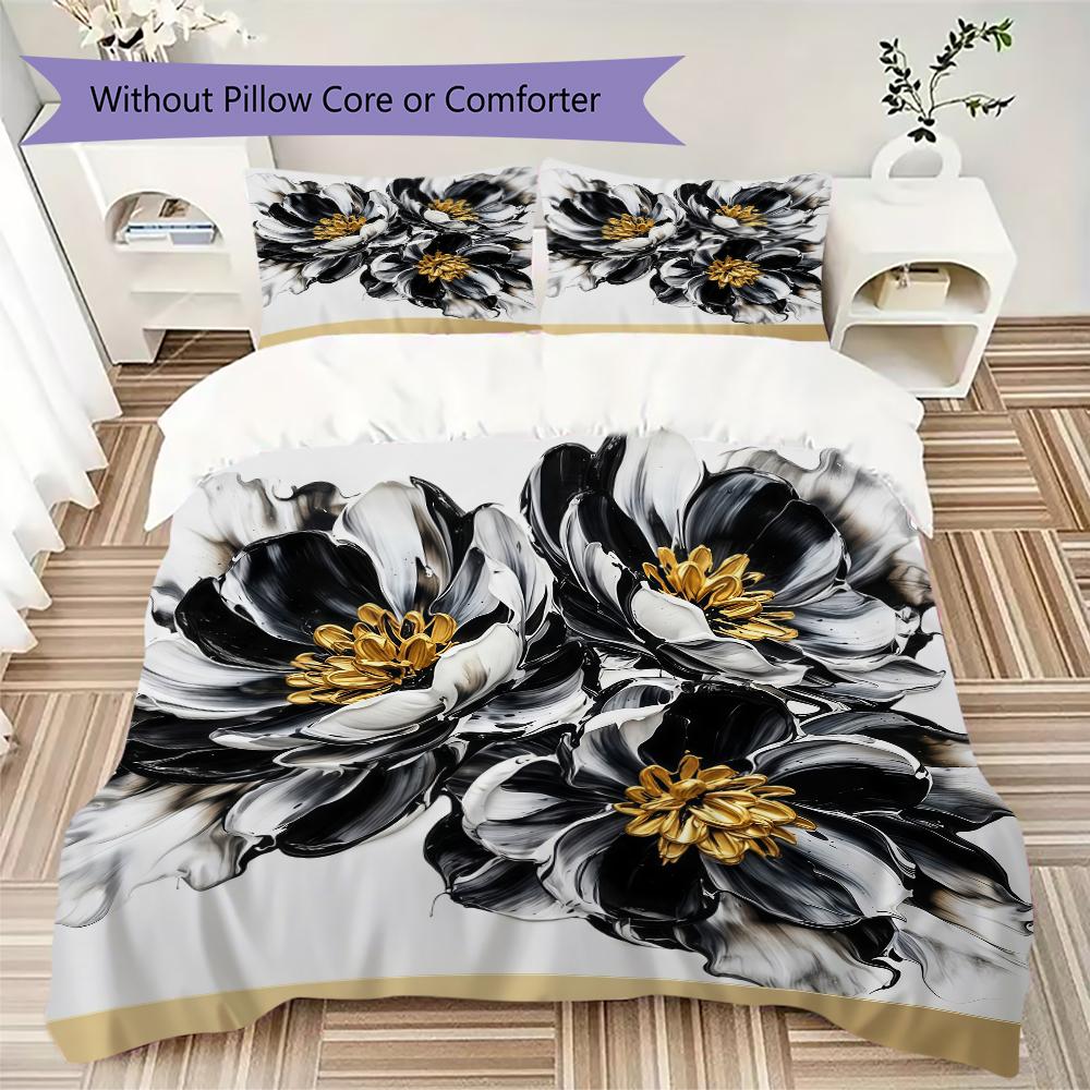 Retro Ink Floral Pattern Bedding uilt Set uilt Cover Pillowcase Home Decoration Birthday Gift (1 * duvet cover + 2 * pillowcase without core)
