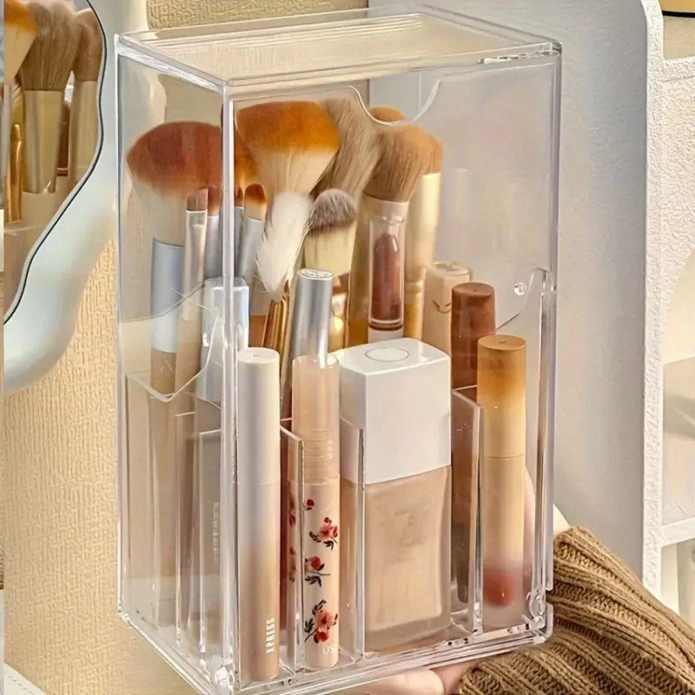 Transparent Makeup Display Rack with Lid Cosmetics Tools Organizer Bathroom