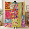 Bohemian Patchwork Style Vintage Floral Blanket Printed Flannel Soft Warm Cozy Season Nap Bed Sofa Travel Camping Gift Adult Kid