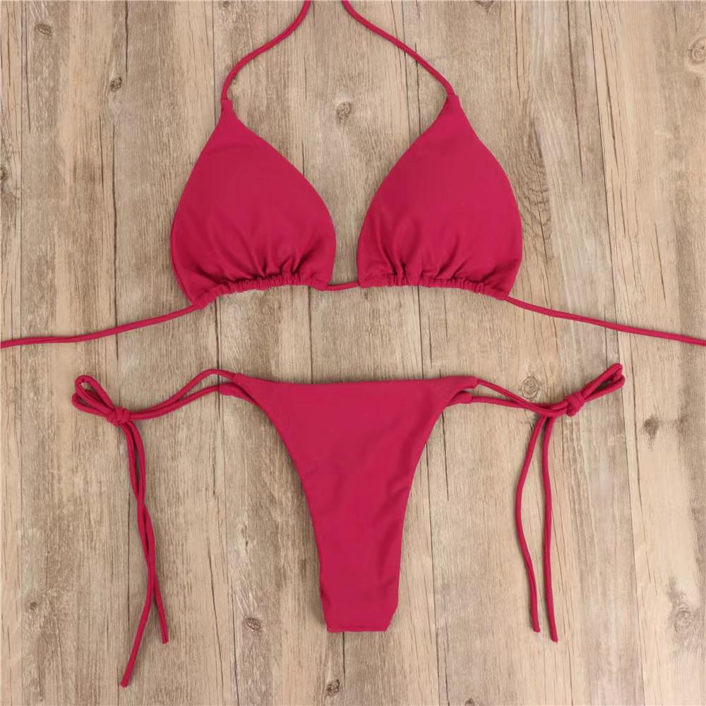 European & American Solid Color Bikini with Adjustable Ties - Sexy & Stylish Three-Piece Swimsuit for Women