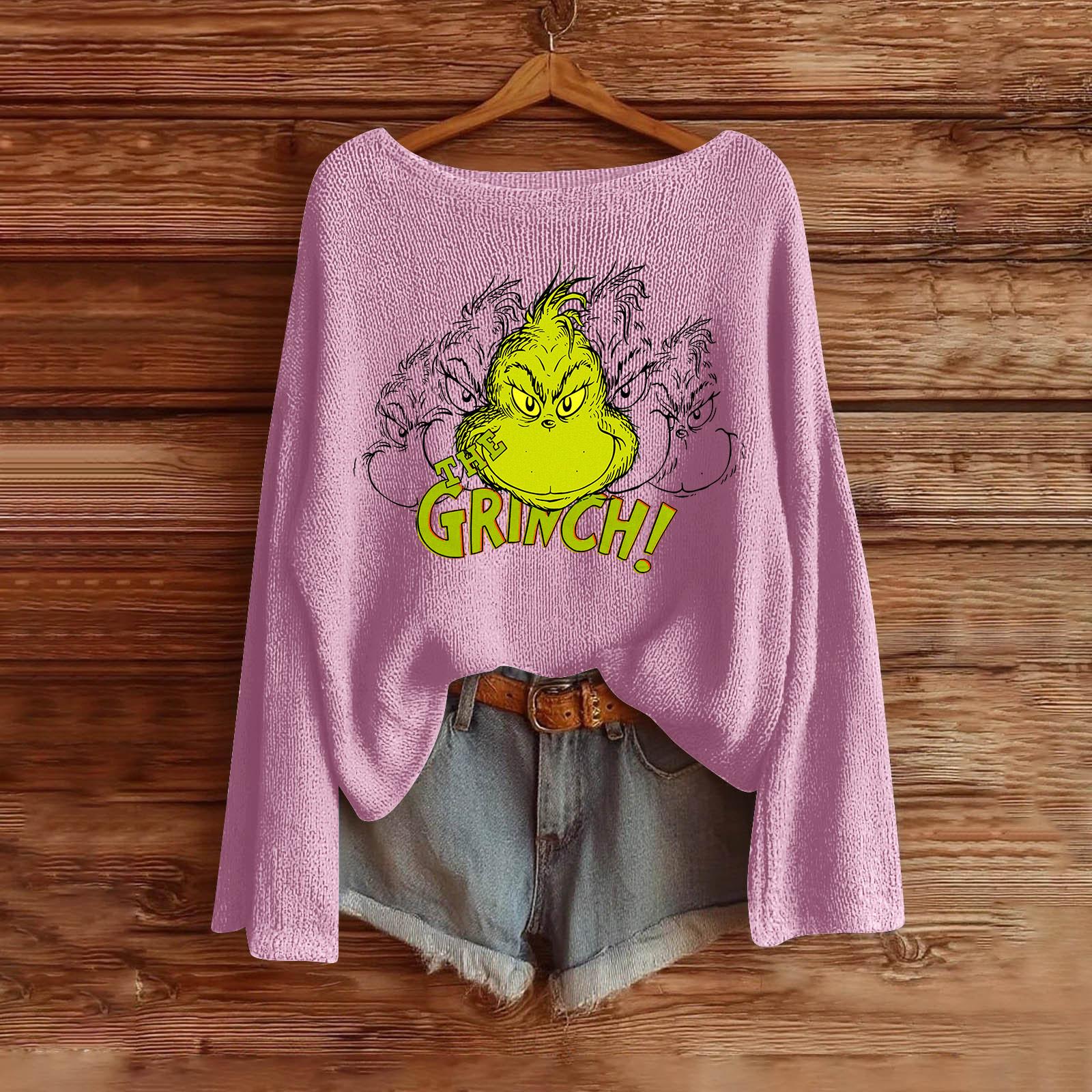 

Женская мода Длинный рукав Рождественский принт Вязаный Длинный рукав На подкладке Длинный рукав S розовый