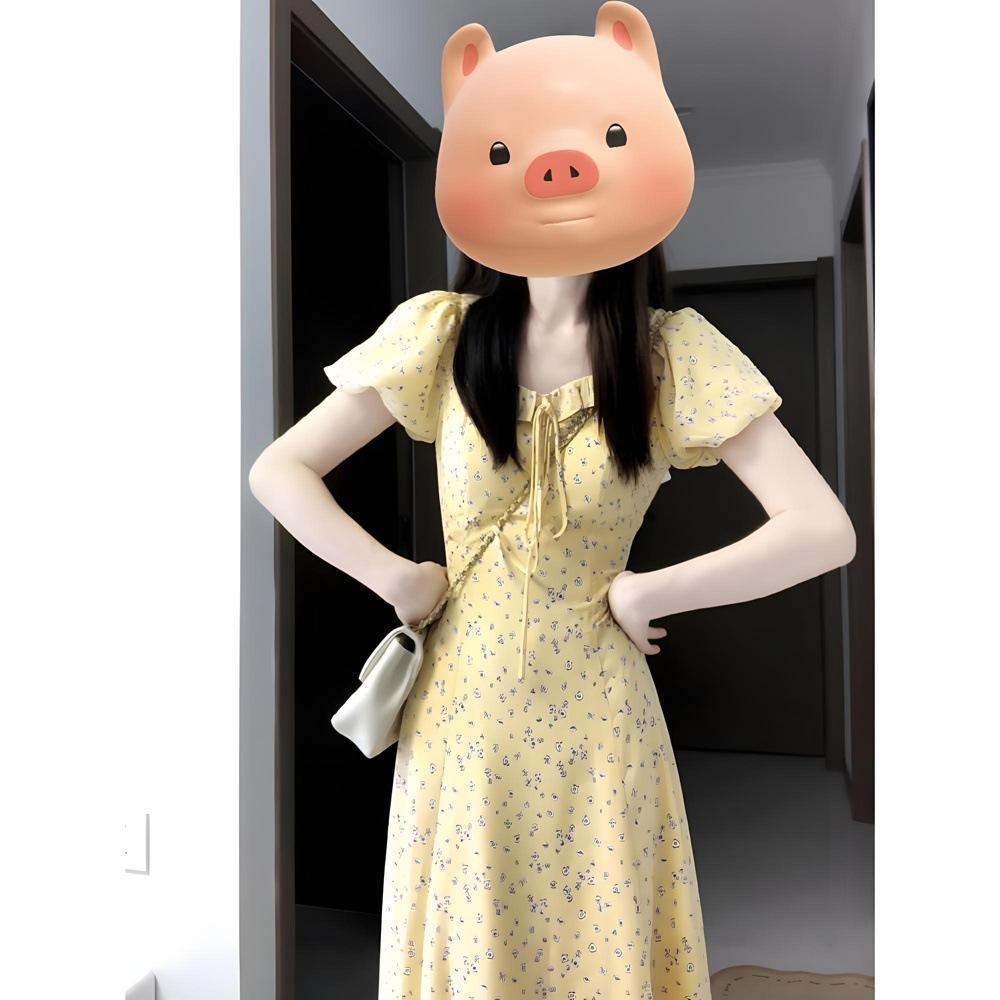 

Темпераментный приморский отпуск талия тонкое длинное платье рукав-пузырь цветочное платье дети лето элегантный новый XL- (recommended 110-60kg)