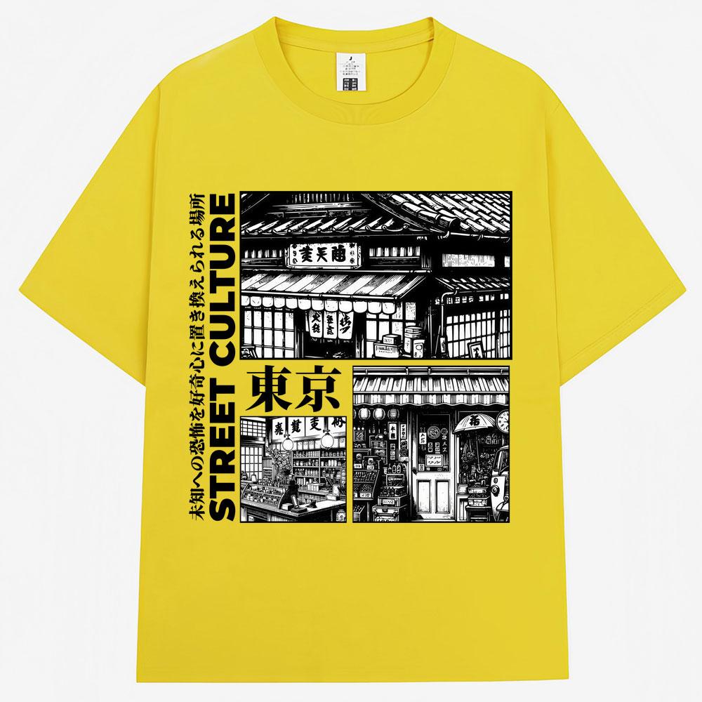 Japanese Style Tokyo Street Culture Graphic Tshirts Unisex Harajuku Fashion Vintage Oneck T Shirt Oversized T Shirts