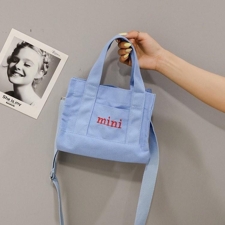 

Shoulder Stylish Mini Canvas Bag For Girls Trendy Soft Cotton Handbag In Sky Blue Yellow White Black Pink And