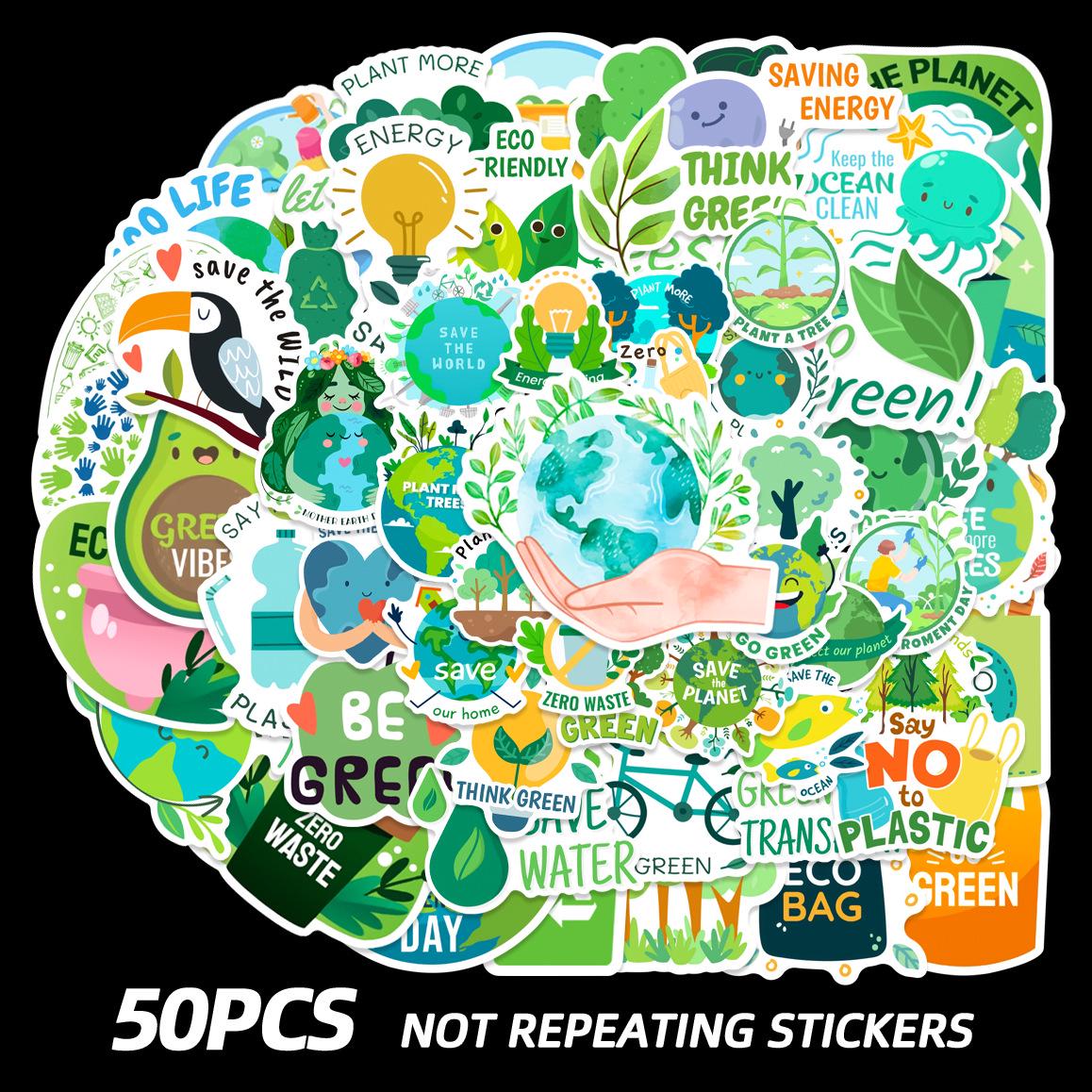 Eco-Friendly Waterproof Green Graffiti Stickers (50-Pack) for Phone Cases, Helmets, Water Cups, and Skateboards 50 Unique Pieces