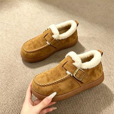 Retro Birkenstock Cotton Shoes Women's Winter Velvet Thickened Flat-bottomed Outer Wear One Pedal Soft-soled Non-slip Warm Bean Cotton Boots