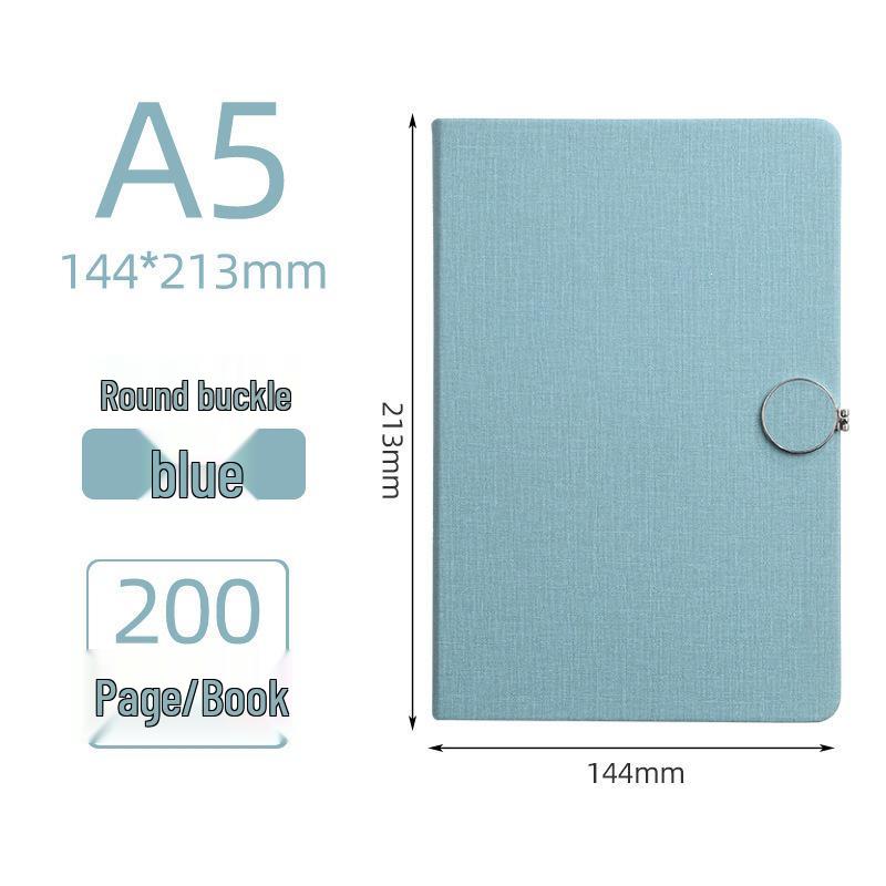 Round Buckle A5 Notebook - Business Meeting Diary with Creative Fabric PU Leather Cover