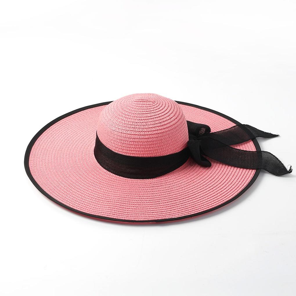 Ribbon Beach Hat, Wing Summer Beach Floppy Hat, Pink