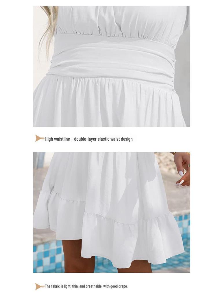 Elegant Spring-Summer Square Neck Ruffle A-line Dress