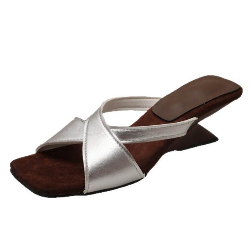 Retro square head cross with cool slippers women's new summer wear temperament wedge heel slippers sandals