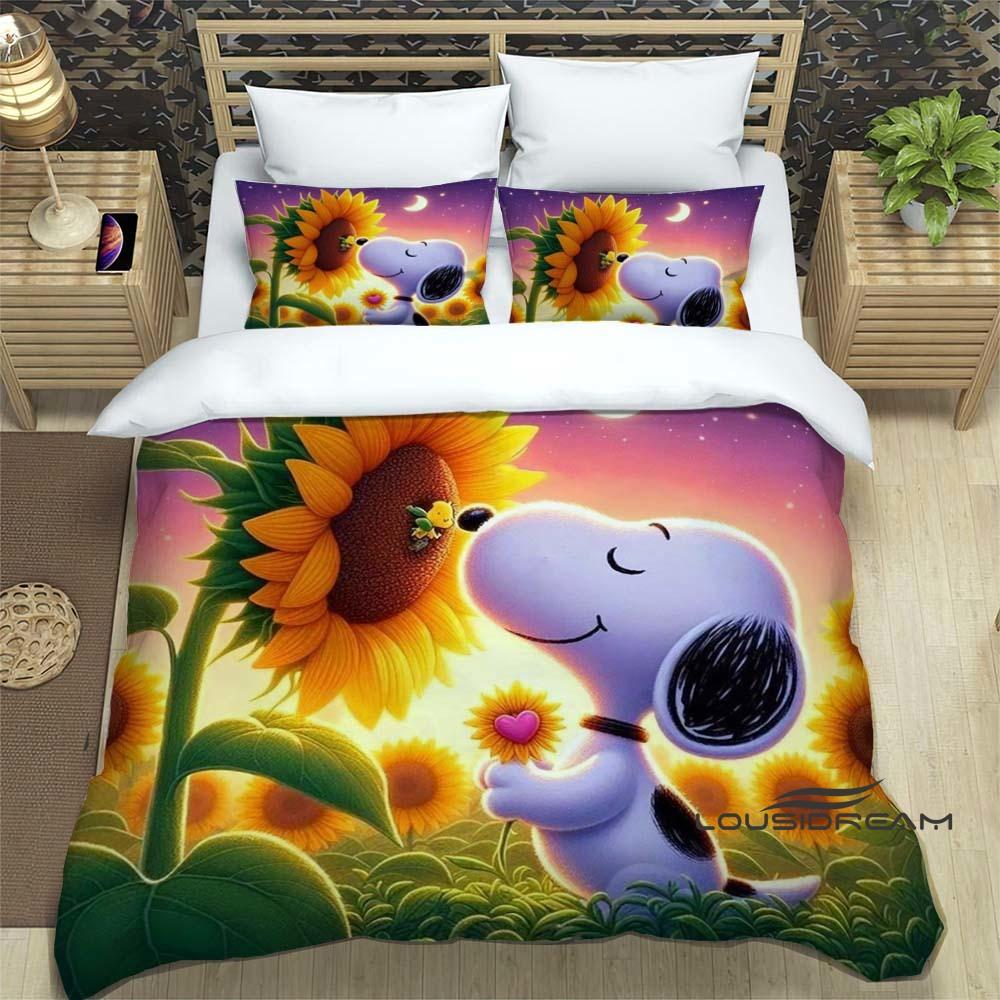 

(Snoopy) Sunflower-Themed Printed Bedding Set: Featuring a duvet cover and pillowcases, this soft and comfortable set is availab 135X200cm