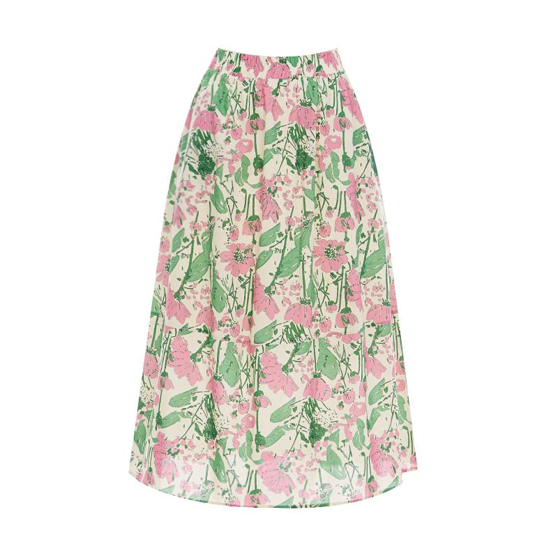 T View Flower Pattern Elastic Skirt_V6A-Csk021
