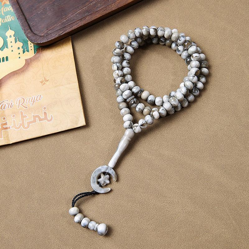 Mond Stern Rosenkranz Glatt Muslimische Tasbih Gebetsperlen Acrylperlen Halskette Exquisit 8mm Gebetsperlen Für Eid Al-Fitr Ramadan