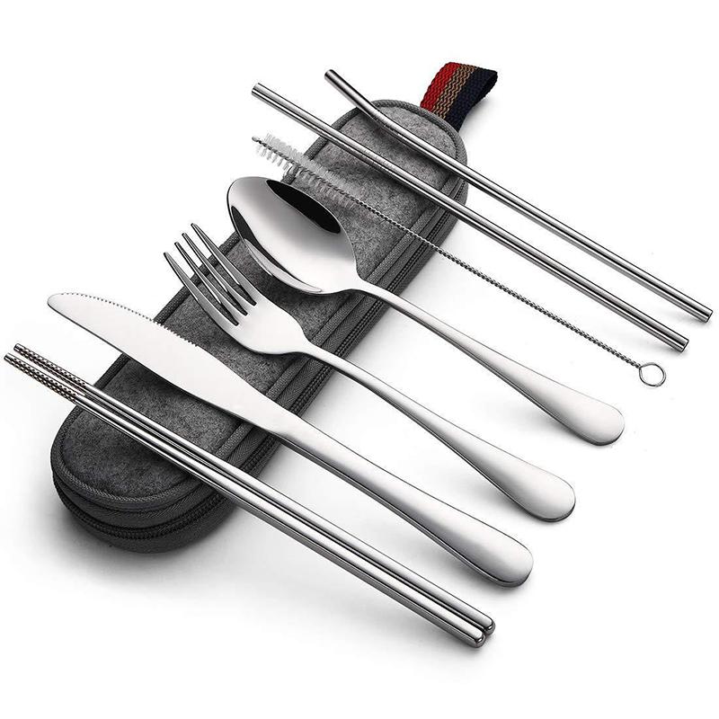 Portable Tableware Single Box Stainless Steel Reusable Travel Cutlery Set Camp Utensils Set Suitable For Outdoor Picnic Travel