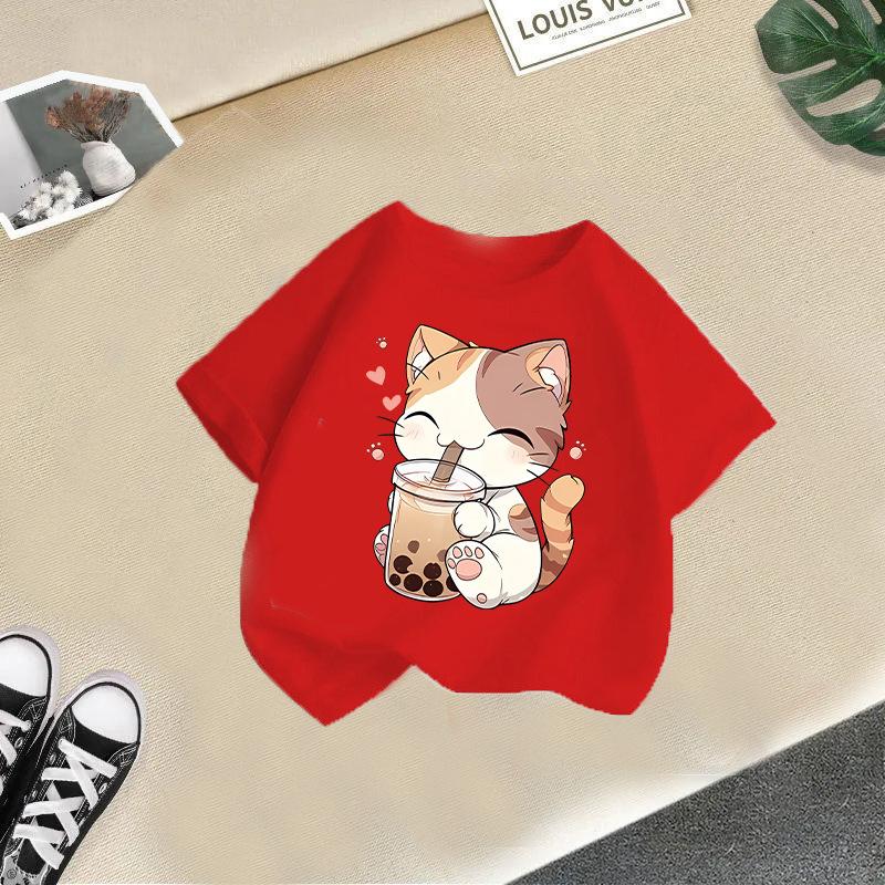 Kid T Shirt Cute Cat Printed Children T-shirt Kids 100% T-shirt Tops Tee Boys Girls Baby Tee 2-13Y