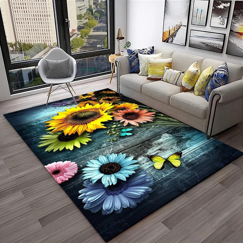 3D Luxury Dream Butterfly Flower Carpet Non-slip Floor Mat for Home Living Room Bedroom Sofa Washable Kid Play Area Decor Rug