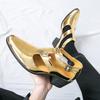 Summer Men’s Silver Sandals Mules Dance Dress Prom Shoes Gold Stylish High Heel Leather Shoes Plus Size