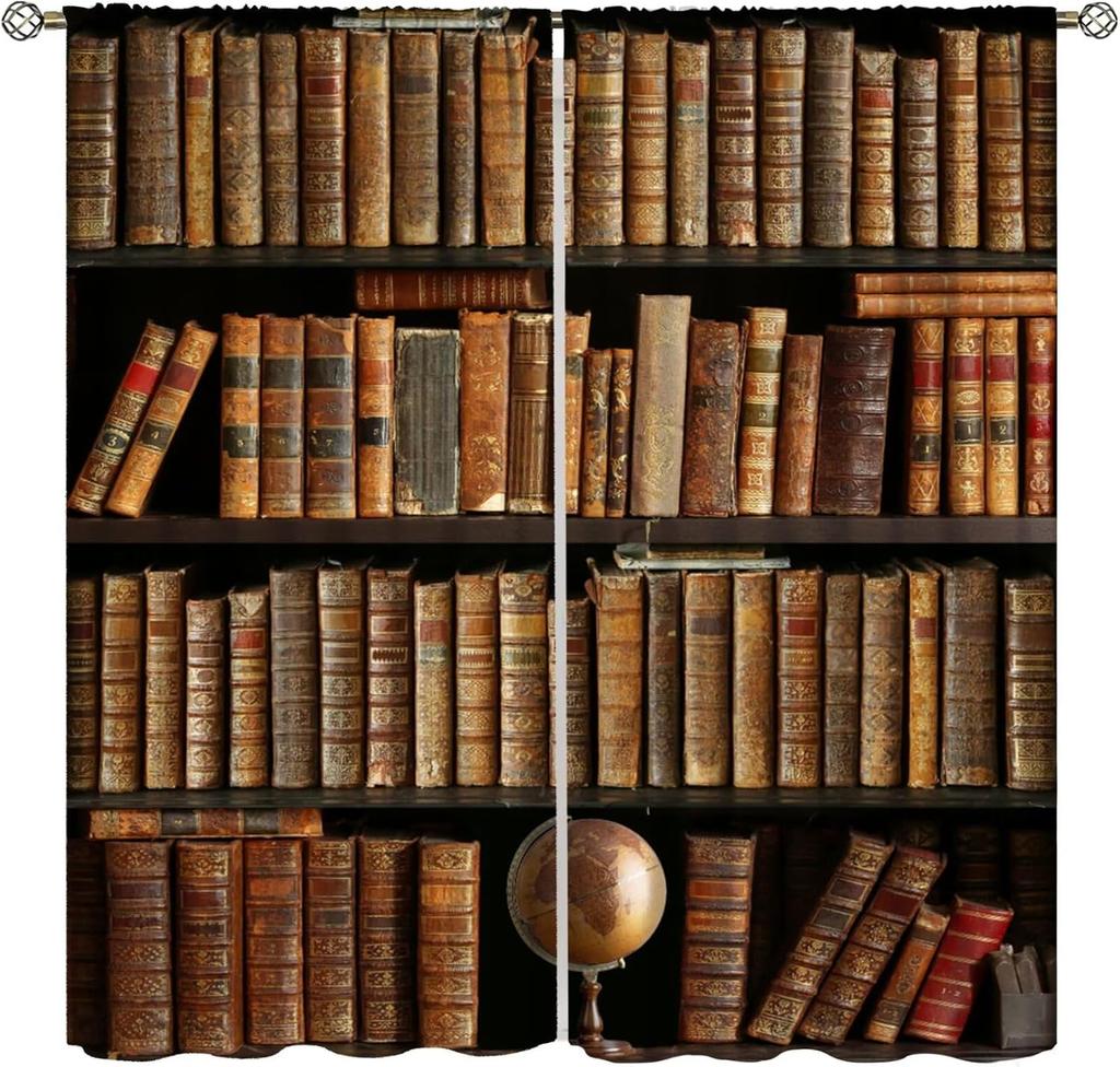 Gothic Bookshelf Curtain Antique Bookcase Spooky Skull Magic Book Halloween Themed Decor Window Kids Teens Adults Curtains Made Of Polyester