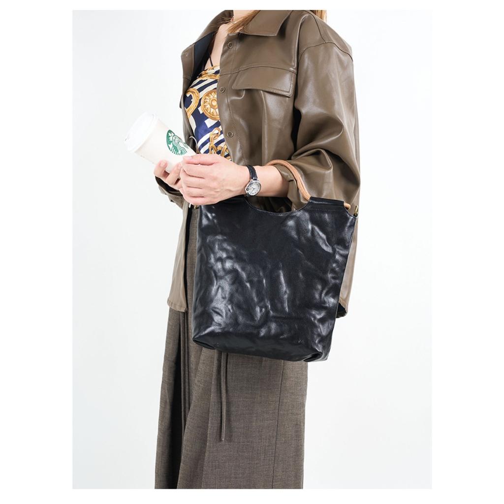 Cross-border leather whole tree paste hand scratching tannin real vegetable tanned cowhide tote bag handbag women's shoulder messenger bag bag