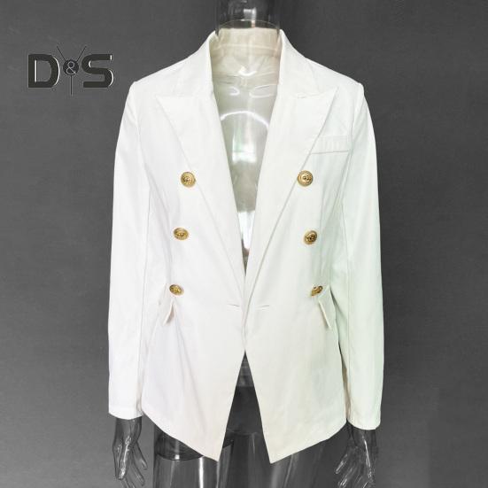 Women Suit Coat Lapel Long Sleeve Solid Color Suit Jacket Loose Fit Double Breasted Work Outwear Business Casual Wear