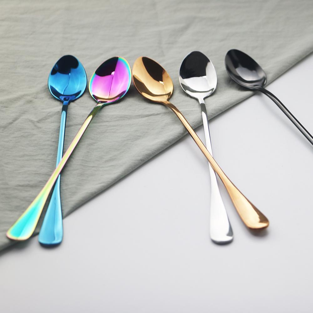 4Pc Black Long Handle Spoon Cutlery Set Stainless Steel Dinnerware Dessert Ice Cream Coffee Spoon Stirring Spoon Party Tableware