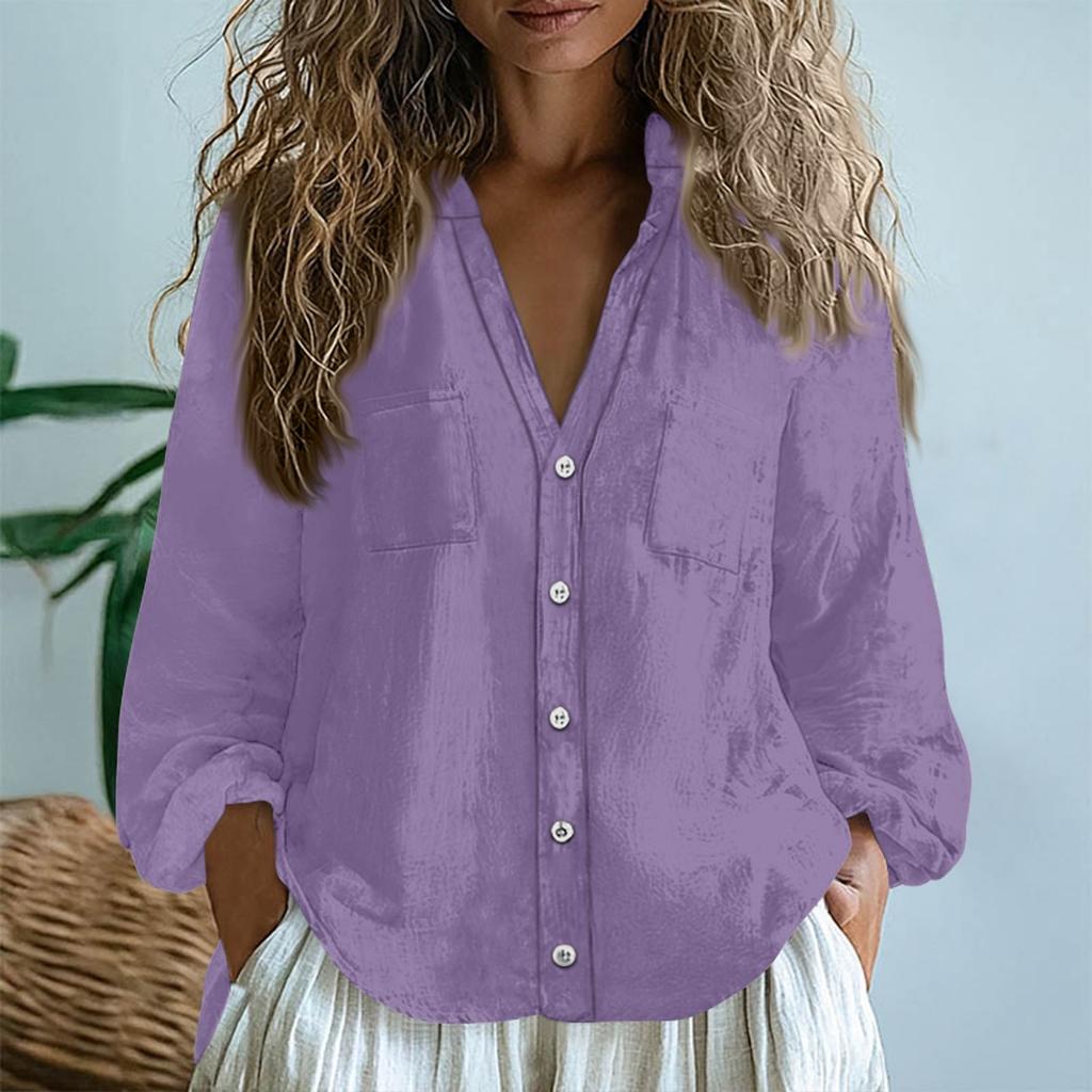 Topuri Dama Bumbac In Cămăși cu Mânecă Lungă Largi Gât în V Tricouri Boho Bluze Vintage