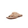 Fashion New Summer Slippers Genuine Leather Sandals Square Toe Shoes for Women Fashion Concise Low Heels Slippers Handmade Apricot