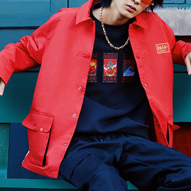 Li Ning Embroidered Pattern Polo Collar Long Sleeve Jacket Men Jacket AFDR015-2