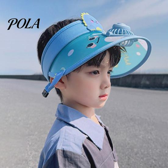 Children Cooling Beach Hat Cartoon Kids Sun Visor with USB Charging Fan UPF50+ Summer Curved for Outdoor Empty Top Wide Brim Sunhat Boys Girls