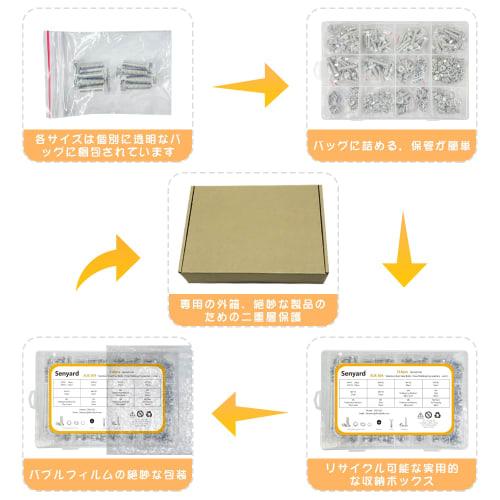 Senyard Rust-Resistant Hex Bolt and Nut Set, 518-Piece Set of M6, M5, and M4 Hex Screws, Includes Stainless Steel Bolts, Nuts, Washers, and M4 Screws,