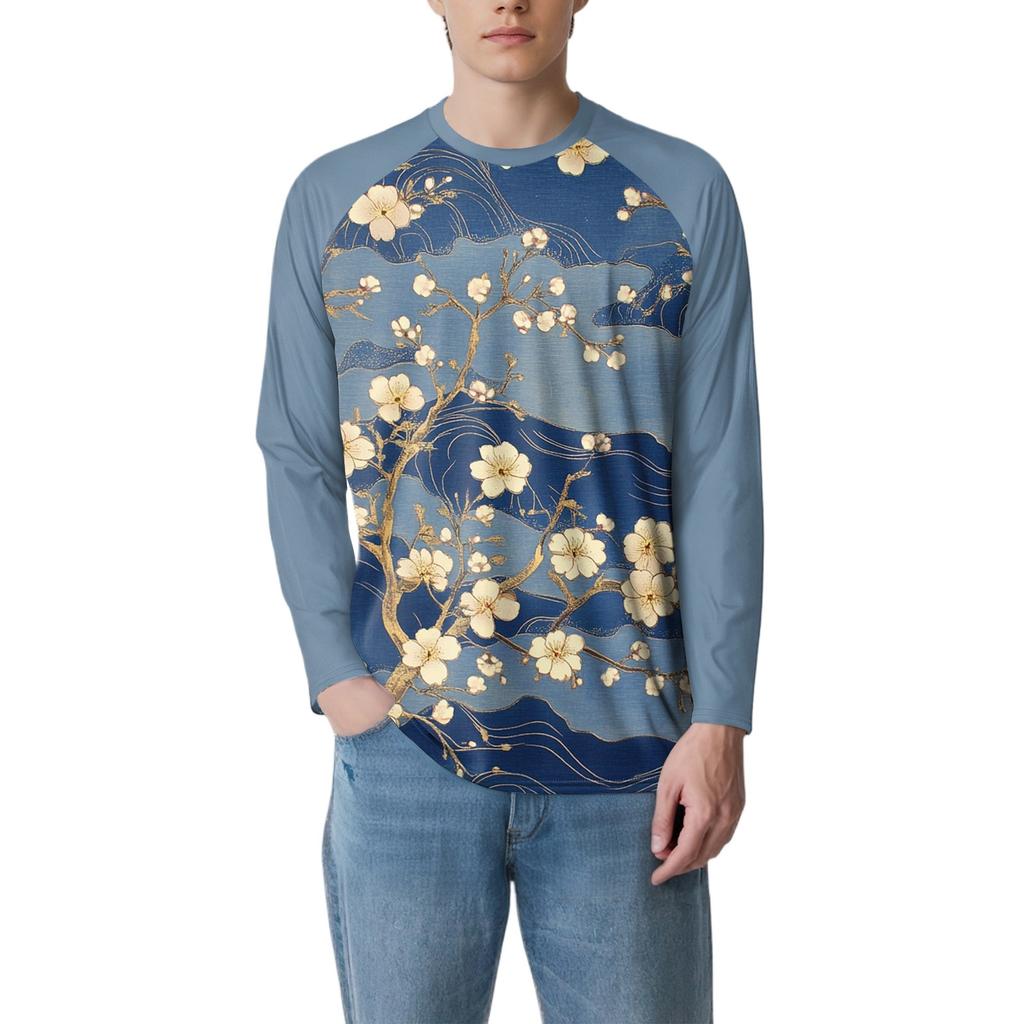 Pánské módní tištěné raglánové sportovní tričko s dlouhým rukávem