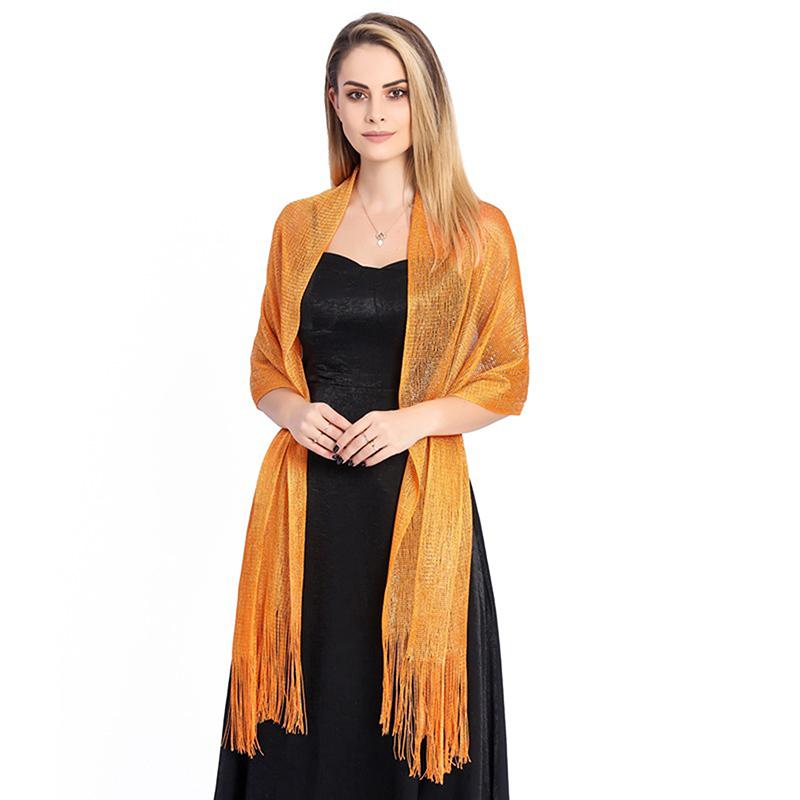 Sparkling Metallic Scarf Women Evening Dress Shawl Tassel Gold Silver Shiny Party Shawls Bridal Bridesmaid Wedding Boleros Wraps