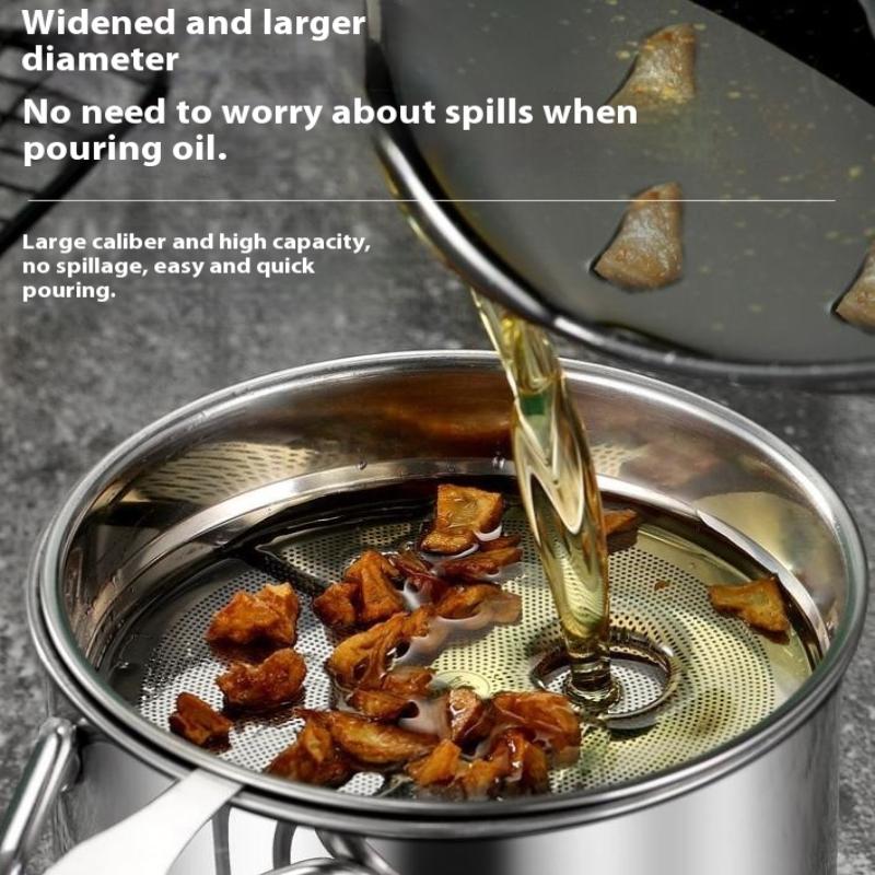 Pot Conteneur Pichet de Rangement en Acier Inoxydable avec Filtre avec Base Pot à Huile de Cuisson pour Outils Ménagers de Cuisine