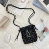 Minimalist Style Drawstring Canvas Crossbody Bag Small Lightweight Shoulder Bag Floral Print Coin Purse Women Girl