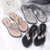 Women's Rhinestone Flower Flip Flops Flat Thong Sandals Casual Beach Slippers