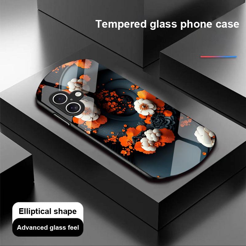 Złoty Liść Czarny Dla Apple IPhone 16 11 13 15 14 Pro Max 12 Mini 7 8 Plus XR X XS Etui na telefon z hartowanego szkła o eliptycznym kształcie