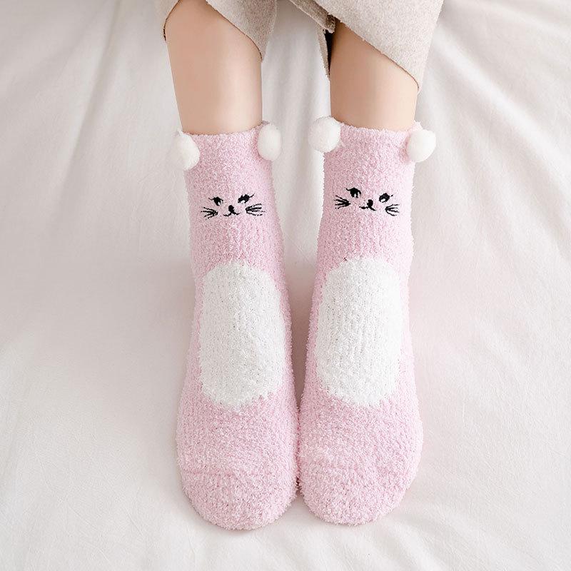 

Coral Fleece Socks Women S Japanese Cute Three-Dimensional Cartoon Furry Women S Socks Autumn And Winter Thickened Warm Floor Socks One size fits all розовый